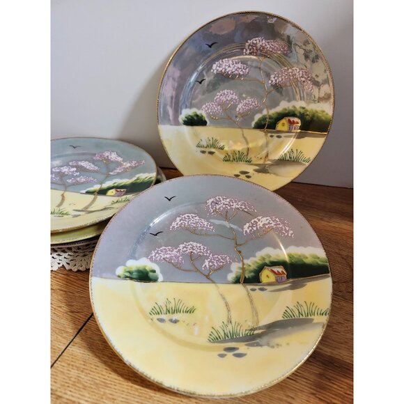 5- Pastel Lustreware Handpainted in Japan 7" Vintage Lunch Plates - Picture 4 of 13